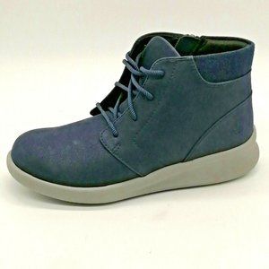 Clarks Womens Sillian 2Way Wedge Lace Up Ankle Boot Side Zip Navy Sz 5 M NEW